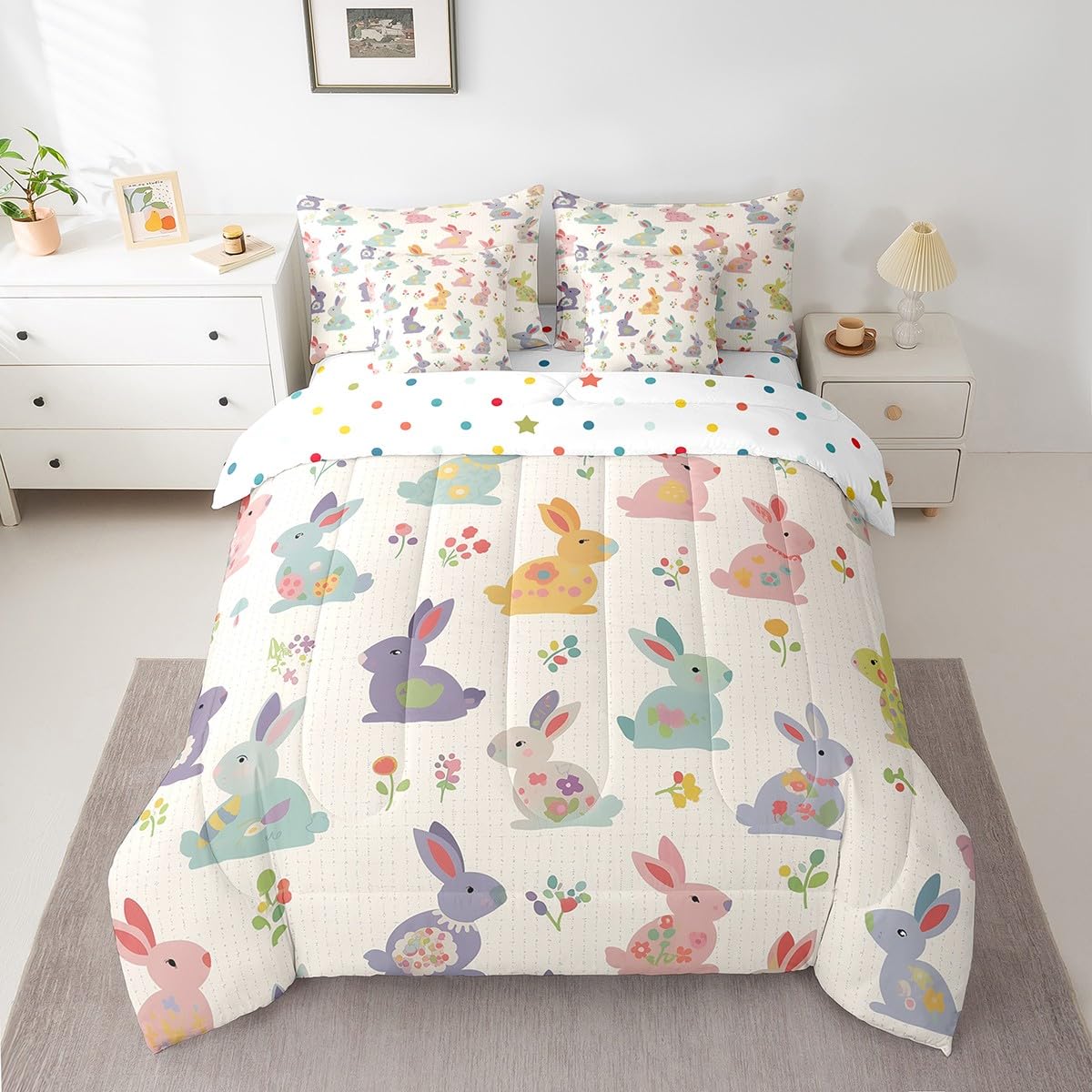 Literie lapin de dessin animé 7 pièces Manfei pour éliminer les draps qui glissent