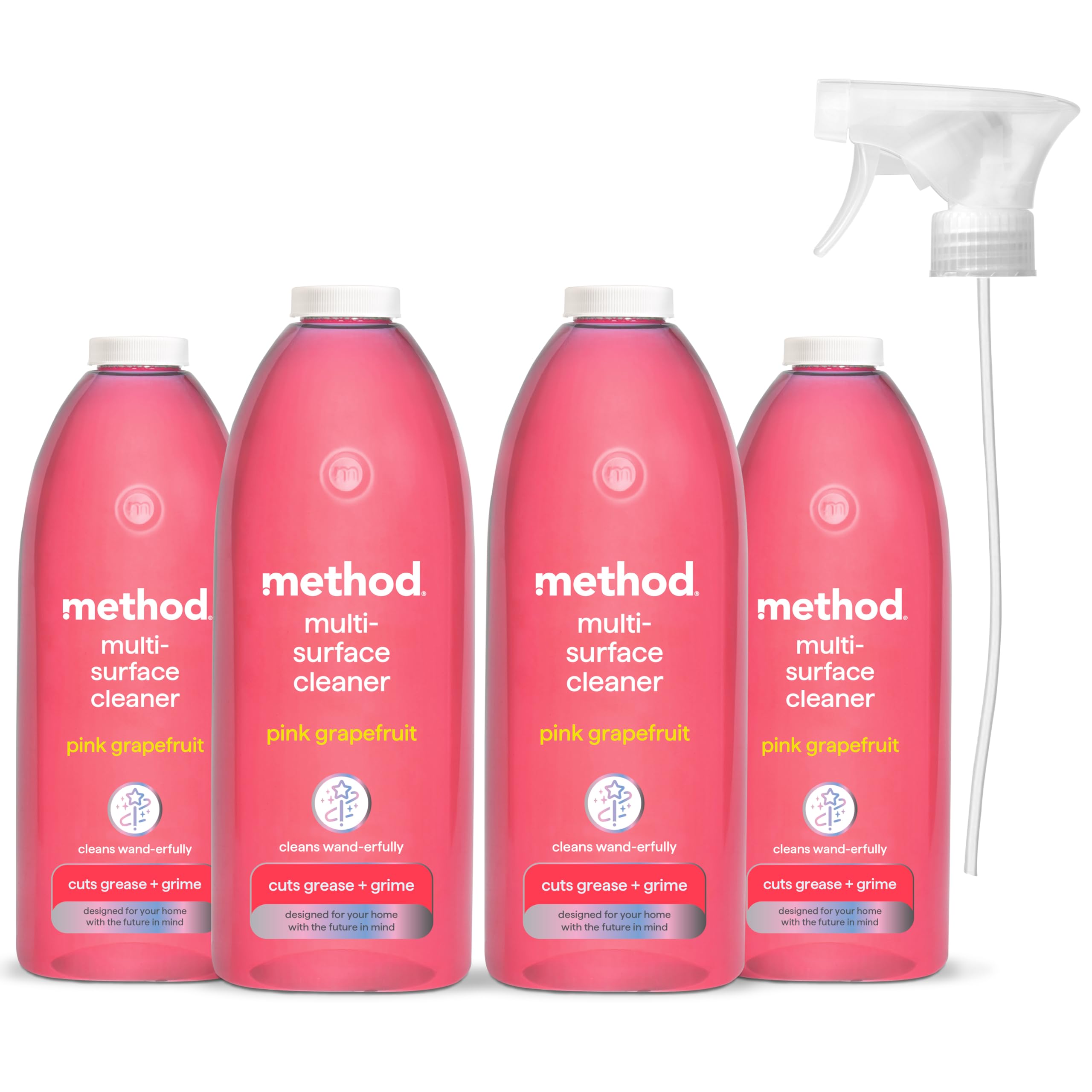 Method All Purpose Cleaner Spray, Cuts Grease and Grime, Surface Cleaner, Pink Grapefruit Scent, Pack of 4, 4x 828ml