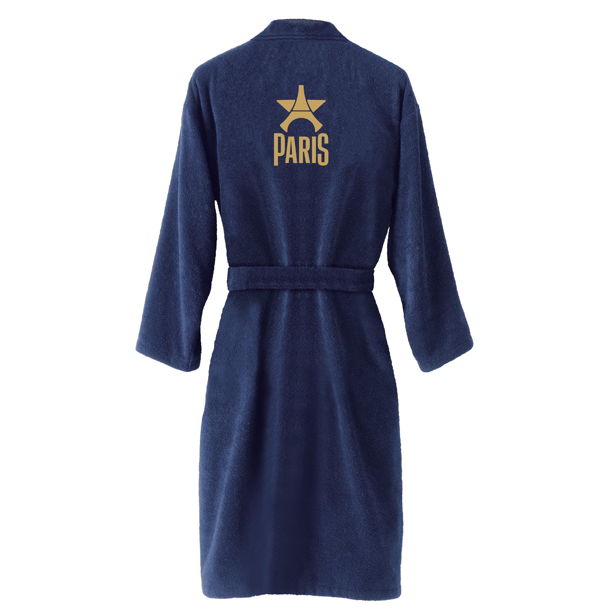 OMYDREAM PSG Europe Peignoir Homme Adulte | 100% Coton Bouclette | Brodé Cœur & Dos | Col Kimono | 2 Poches | Bleu