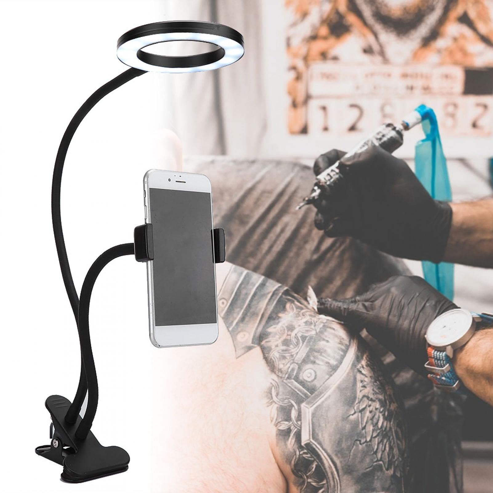 Lampada LED A Collo D'Oca Per Tatuaggi E Bellezza | USB Ricaricabile Con Clip 360° | Luce Senza Sfarfallio Per Unghie, Sopracciglia, Manicure - 4