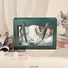 JINGUAN Green Gift Box with Window, Gift Box with Lid and Handle, Clear Magnetic Gift Box for Present, Bridesmaid Proposal Box (10.5x7.5x3 Inches