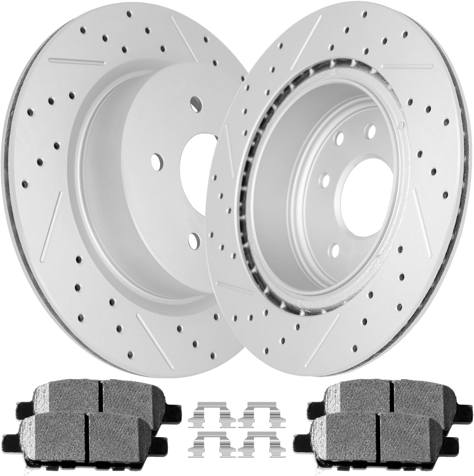 ACB ZONE Ceramic Brake Pads and Rotors Kit Rear Drilled Slotted Vented Rotors