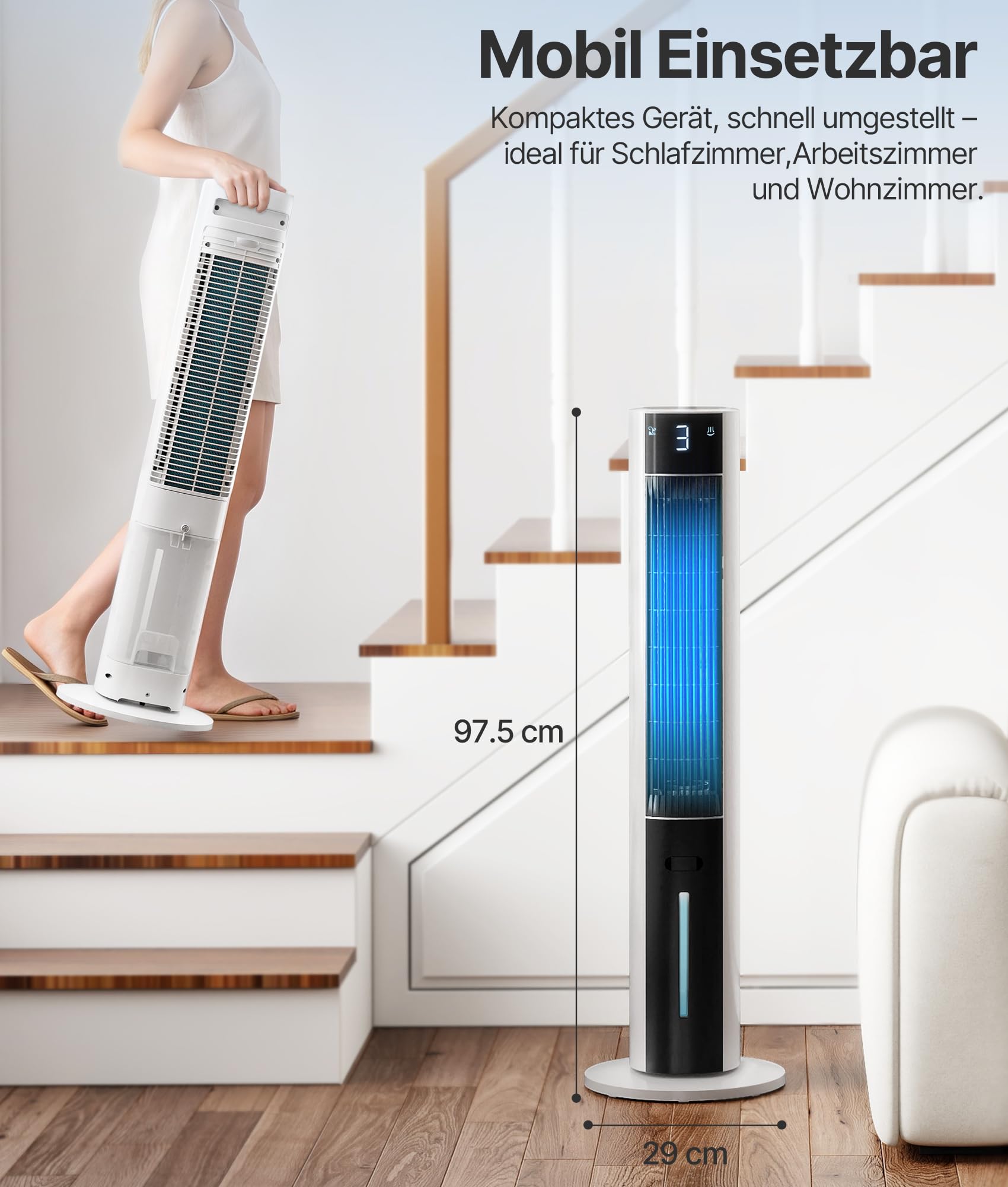 Turmventilator Luftkühler mit Wasserkühlung - Mobile Klimaanlage ohne Abluftschlauch, Ventilator mit Kühlung Leise, 3 Modi-12H Timer-Aroma- Fernbedienung, für Zimmer & Wohnung