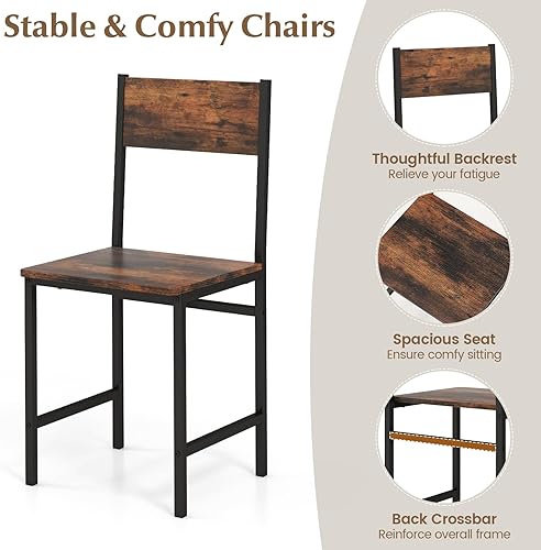 Miniatura 7 de Moccha - Juego de mesa de comedor para 4, mesa de cocina de madera con 2 sillas y un banco largo, moderno comedor de 4 piezas con marco de metal y