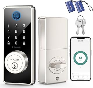 ELAMOR Keyless Entry Door Lock, Fingerprint Door Lock, Bluetooth Smart Deadbolt with App Control, Touchscreen Keypad, Easy to Install, Auto Lock, Front Door Lock for Home Use, ANSI Grade 3 Certified