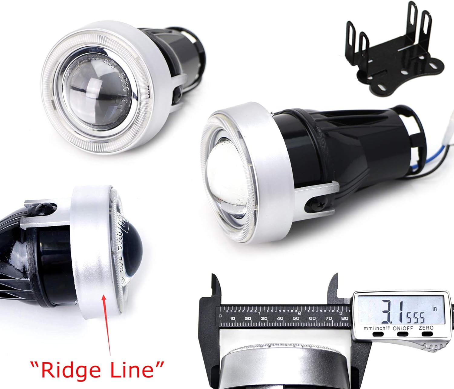 iJDMTOY 3-Inch Projector Fog Light Kit w/ 40-SMD Brilliant Red LED Halo Ring Angle Rings, Universal Fit With Car SUV Truck ATV RV, etc