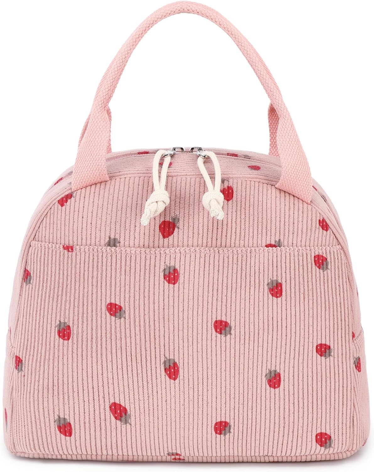 BLUBOON Lunch Box for Women Insulated Lunch Bag Kids Cute Lunch Tote Bags Reusable Cooler for Work Picnic Travel (A Corduroy Strawberry Pink)