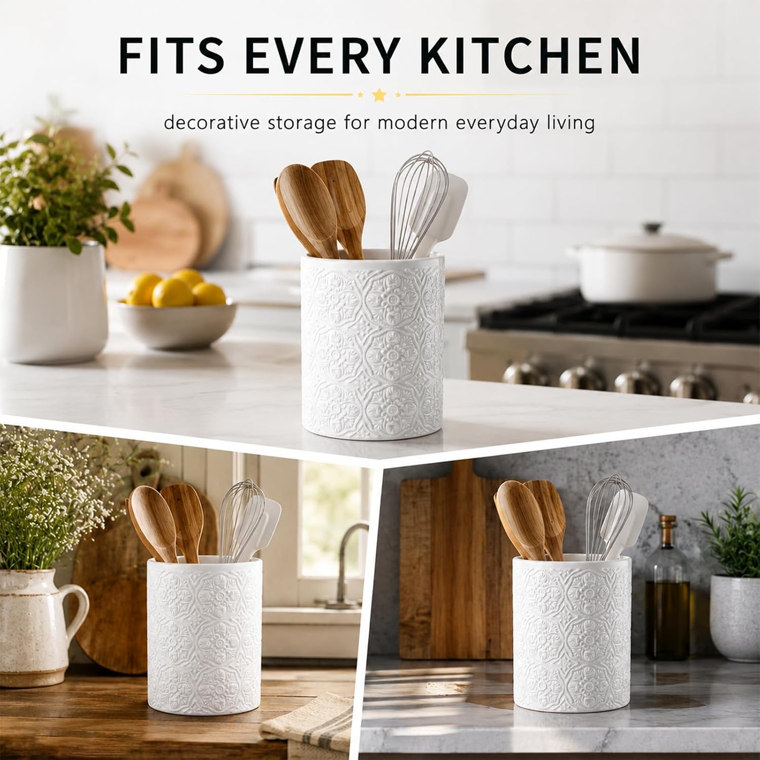 Solidith Kitchen Utensil Holder for Countertop, White