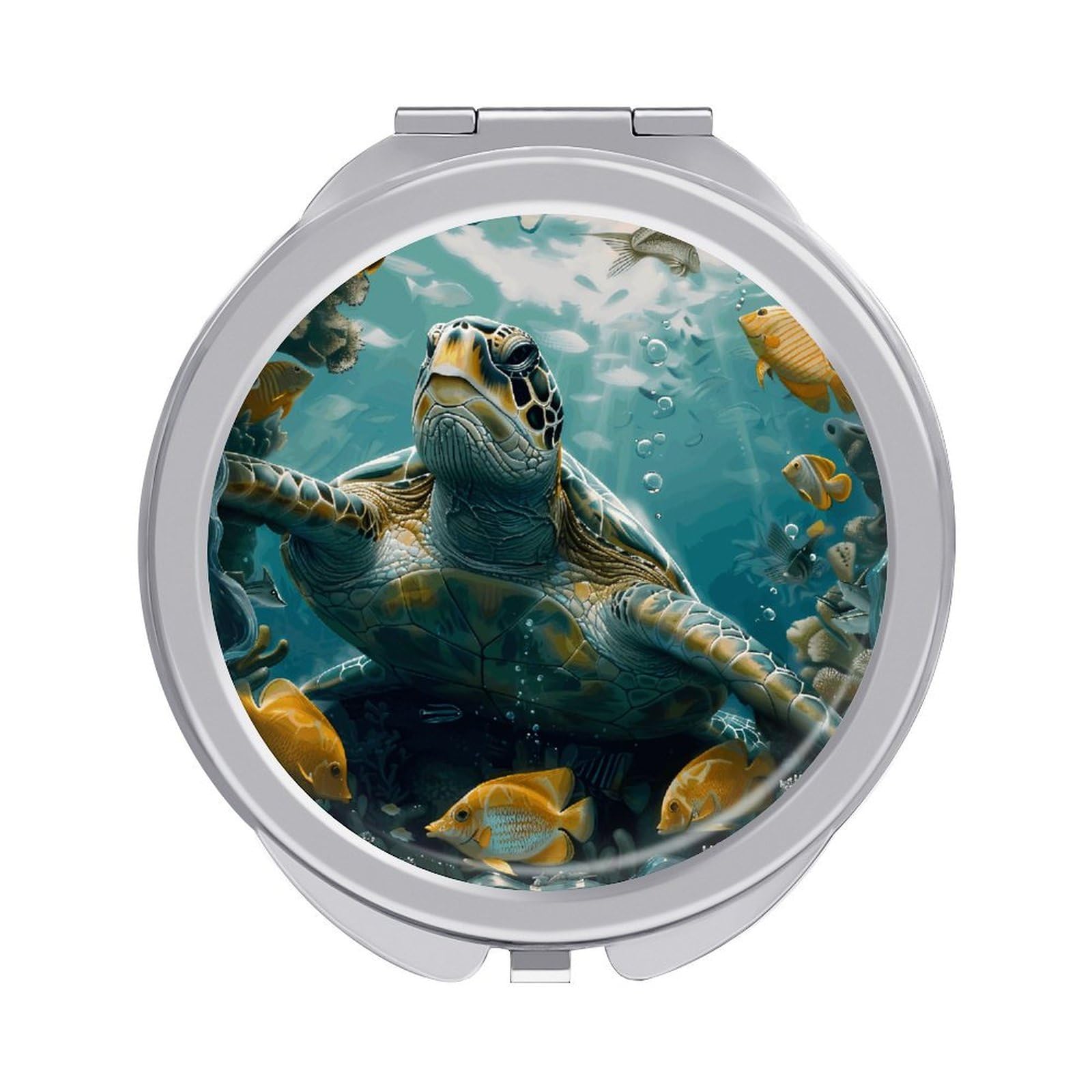 JTREHY Sea Turtle with Fishes Makeup Mirror Portable Folding Mirror Compact Travel Mirrors 2-Sided Round Pocket Mirrors Cute Handheld Beauty Mirror for Handbag Purse for Women Gift