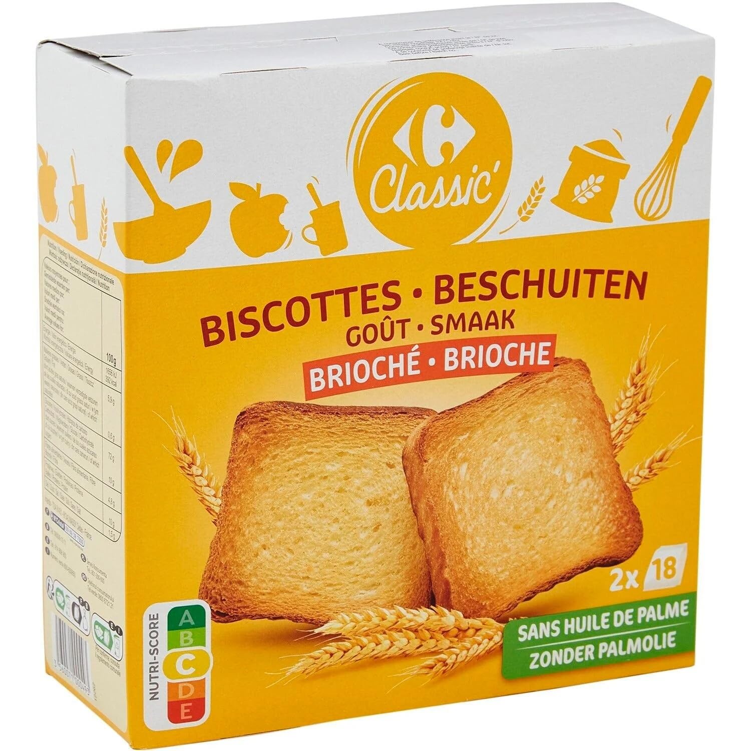 CARREFOUR CLASSIC - Biscottes Briochées au Froment - Recette au Goût Brioché - la boite de 300g - Le Lot De 4