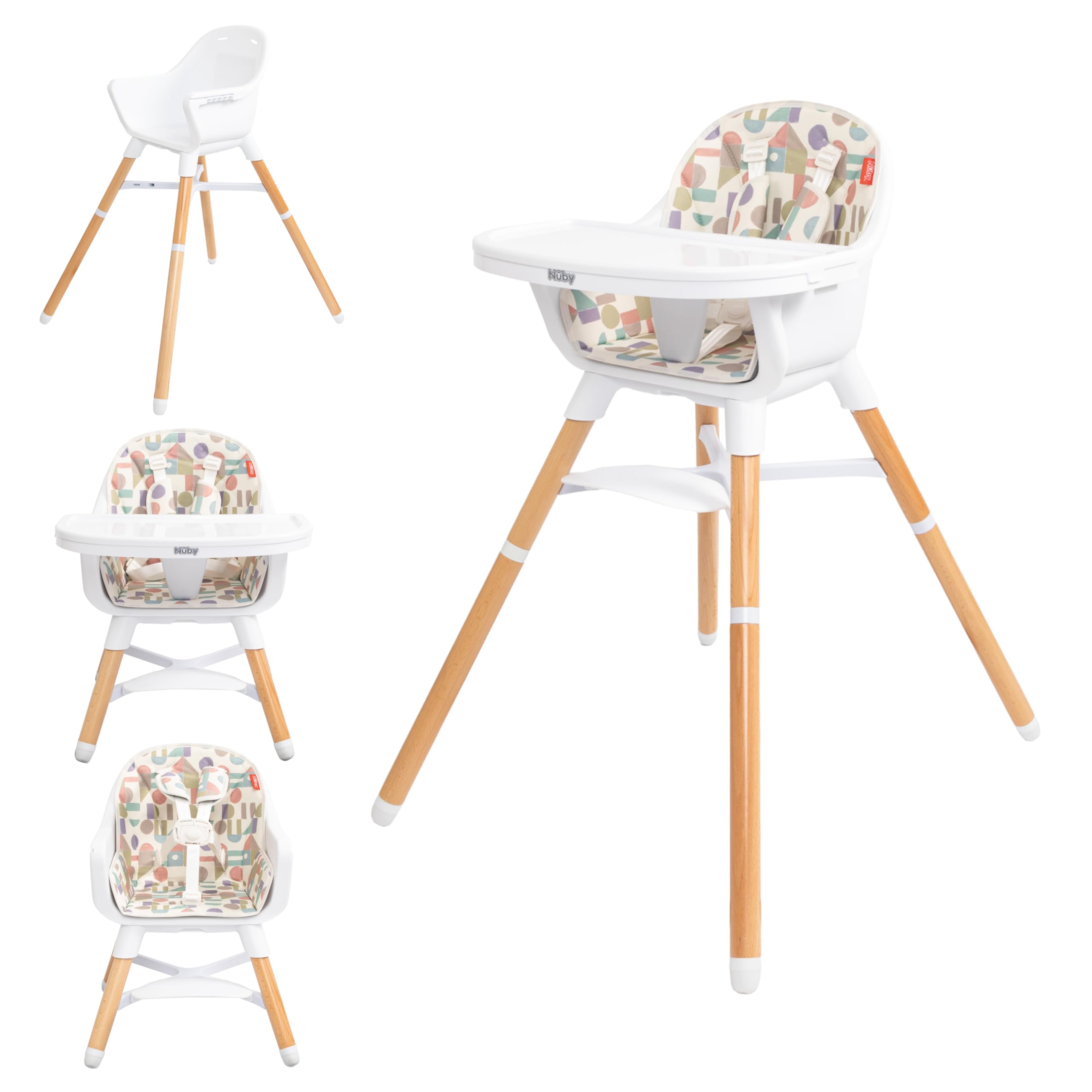 Nuby 4-in-1 Baby High Chair Seat with Removable Tray - 6+ Months to 3 Years - Adjustable Toddler Chair for Eating - Holds Up to 60 lbs - Geometric