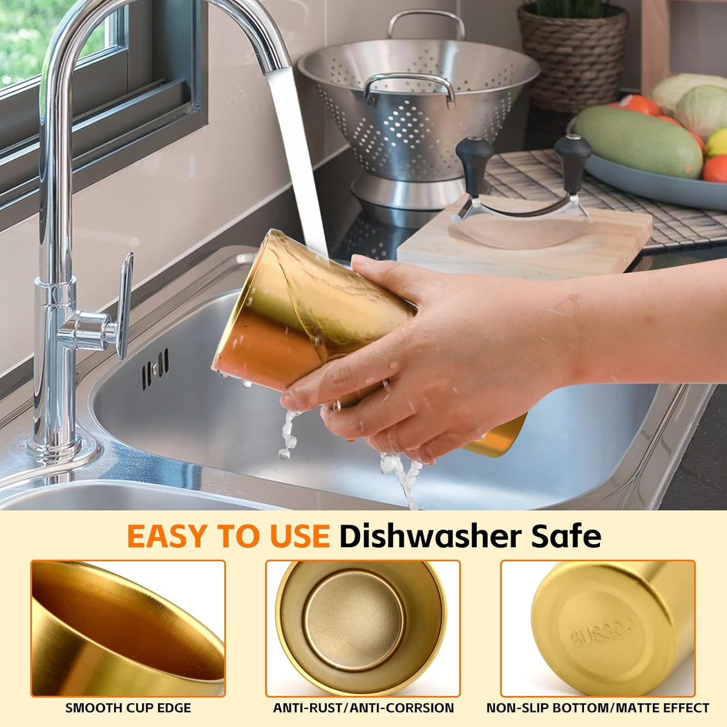 10 Pack 18.6 oz Stainless Steel Insulated Cup, Double Wall Vacuum Small Metal Cup, Reusable Camping Cups Unbreakable Indoor Outdoor for Party, Home, Office, BBQ, Gold - Image 6