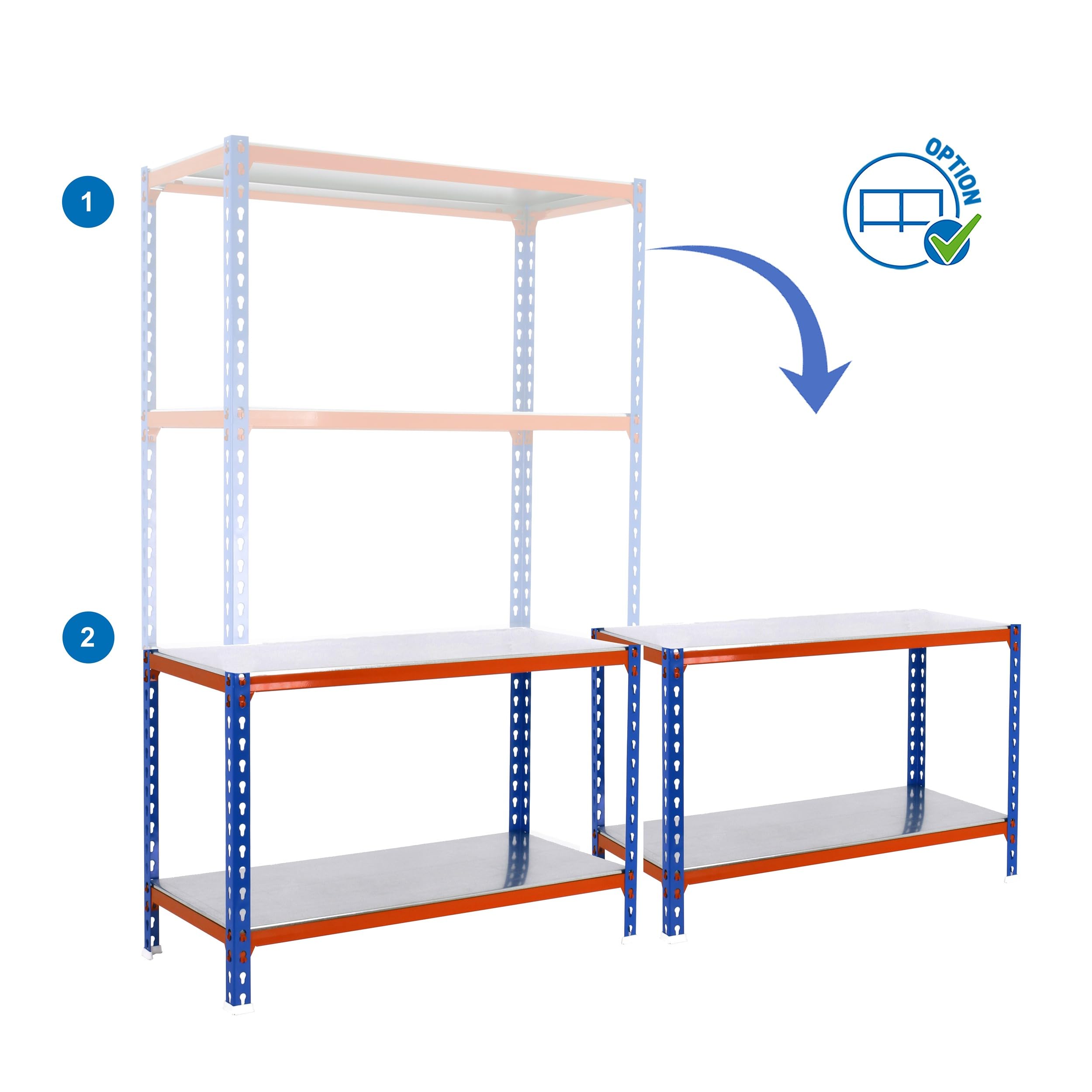 Simon Rack Estanterias Metalicas, 1500x1100x400 mm, 4 Baldas de Metal, 200 kg de Punto Flexión, Estanterias Almacenaje, Azul/Naranja/Galva - Simonclick