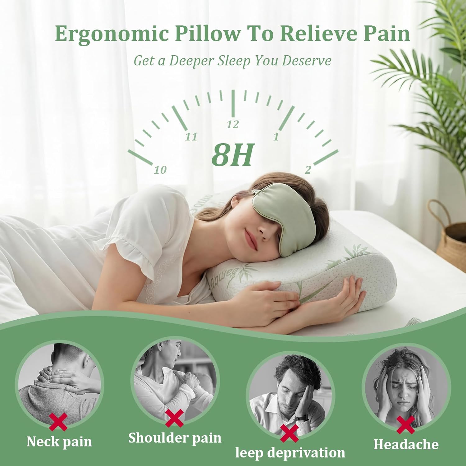 Bucherry 2 Pcs 24 x 13.8 Inches Cervical Neck Roll Memory Foam Pillow Cylinder Bolster Pillow for Bed Round Neck Support with Removable Washable Cover for Sleeping Travel Yoga Legs Back Lumbar