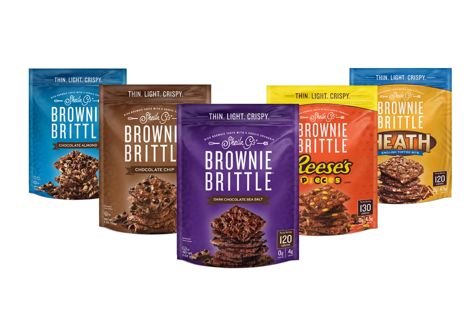 EDUPET Brownie Brittle Sampler Variety Pack - Thin Light Crispy Low Calorie Snack - 5 Oz, Pack of 5, in Sanisco Packaging