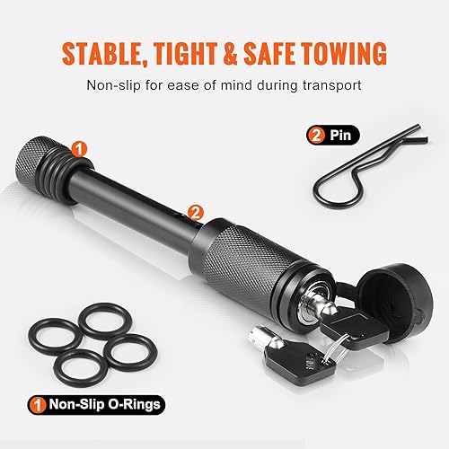 Miniatura 3 de VEVOR Cerradura de enganche de remolque, diámetro de 5/8 pulgadas, pasador receptor de bloqueo con 2 llaves y 4 juntas tóricas, pasador antirrobo