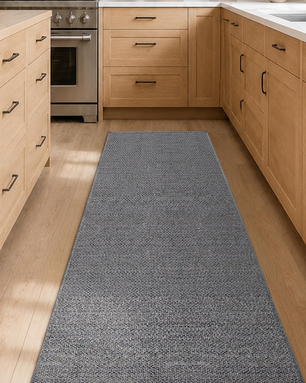 COLOR&GEOMETRY Kitchen Rug 60x210cm, Non Slip Rubber Backed, Light Grey — image 1