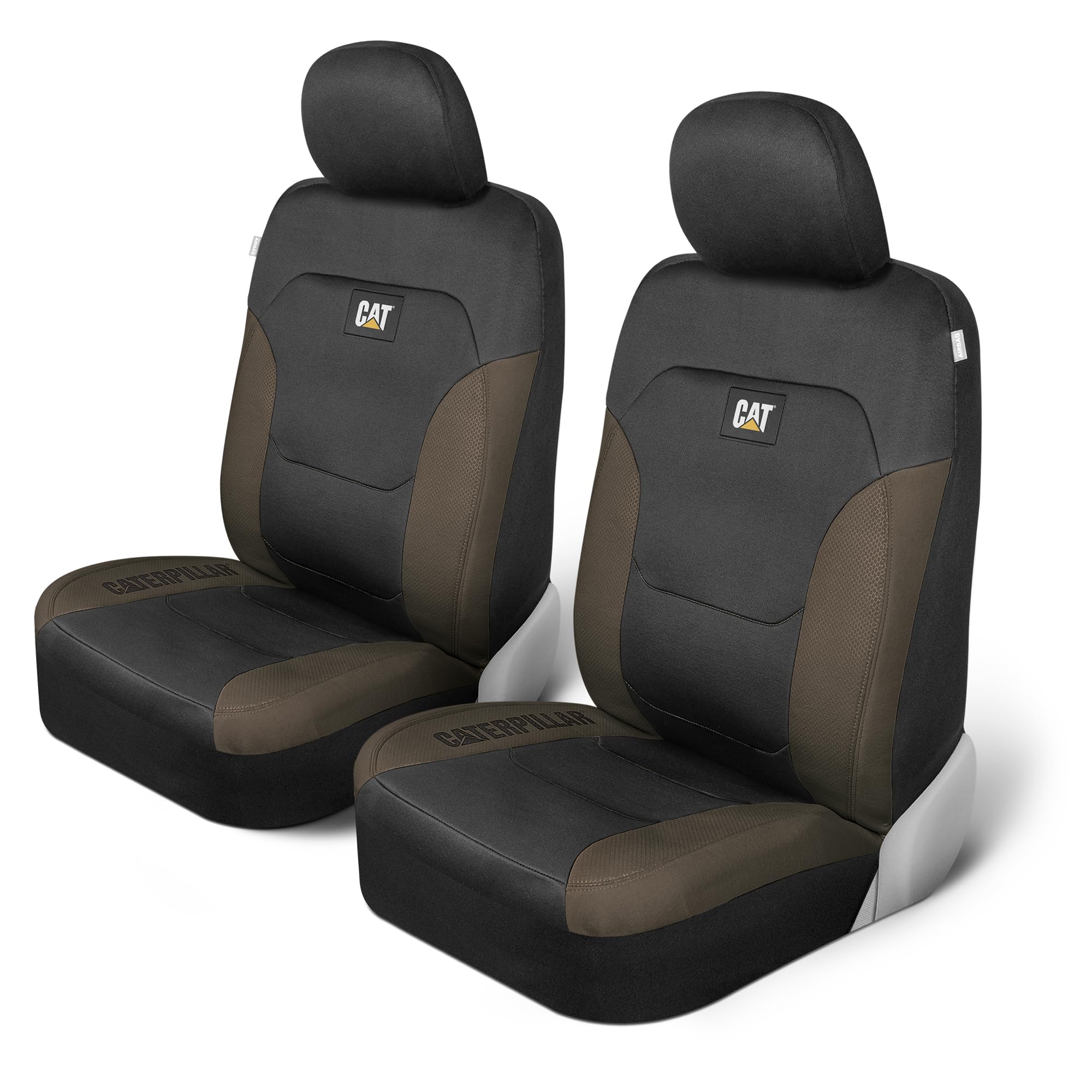 CAT® Flexfit™ Automotive Seat Covers for Cars Trucks and SUVs (Set of 2) – Black Car Seat Covers for Front Seats, Truck Seat Protectors with Beige Honeycomb Trim, Auto Interior Covers