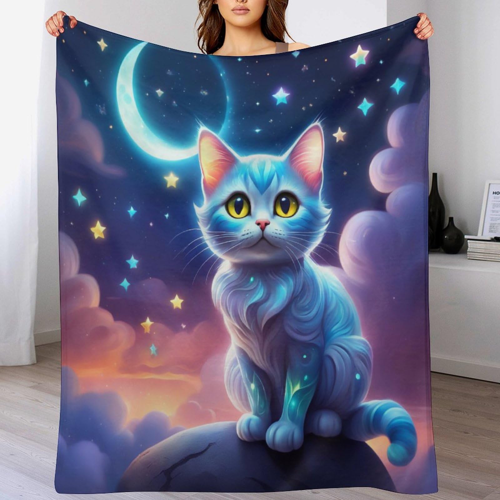 Couverture chat mignon en polaire pour réchauffer vos soirées cocooning sur le canapé 100x130