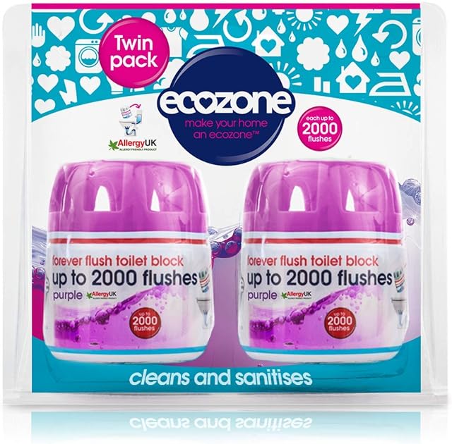 EcoZone Forever Flush 2000 Purple Toilet Blocks, Eco Friendly Alternative to Loo Rim Hangers, Cistern Capsules Clean & Descale WCs, Natural Vegan & Non Toxic Cleaner, Recyclable Plastic (Set of 2)