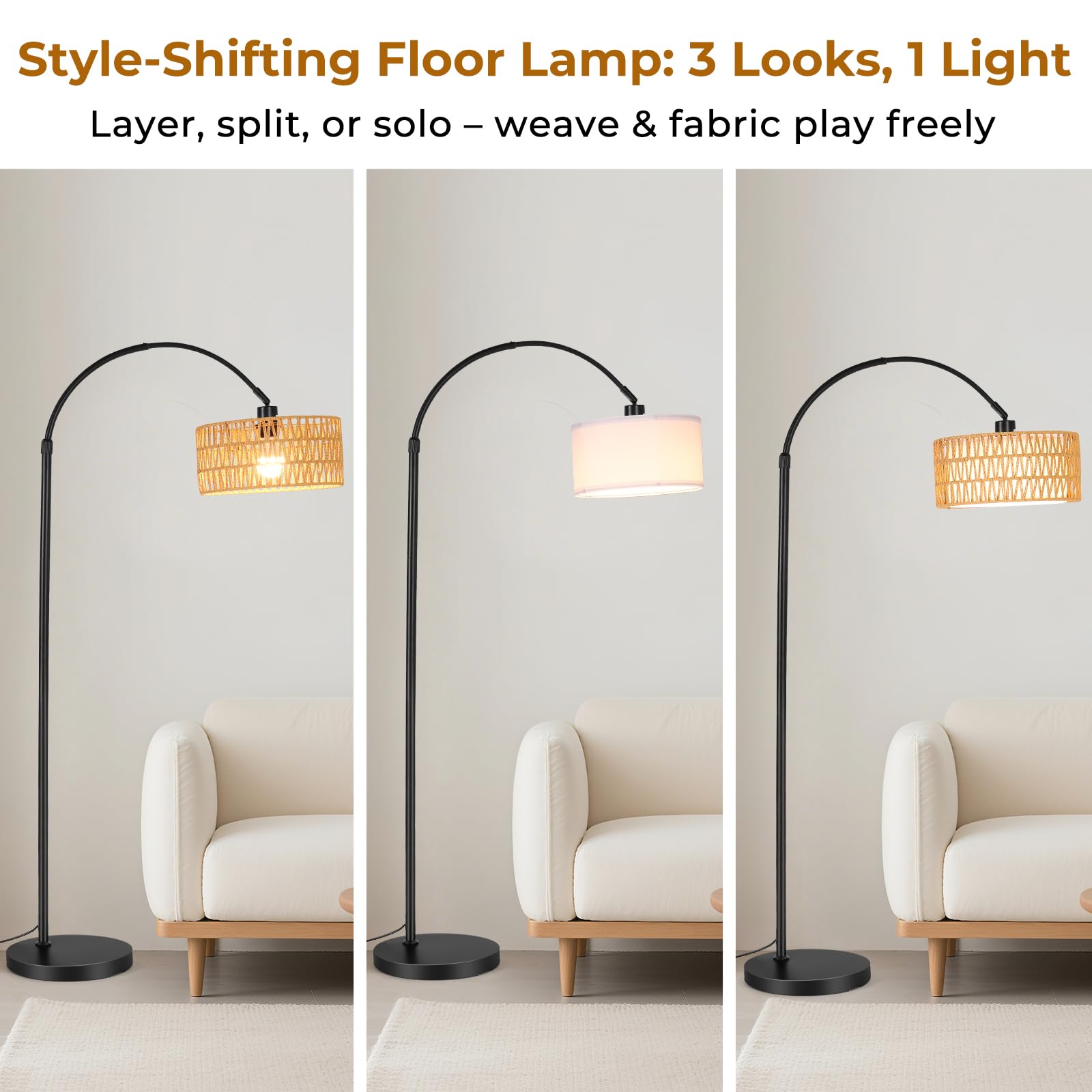 Lampada da Terra ad Arco LED - 9W 900LM Piantana da Lettura Regolabile con Telecomando & LED E27 per Soggiorno, Camera da Letto, Ufficio - Nero