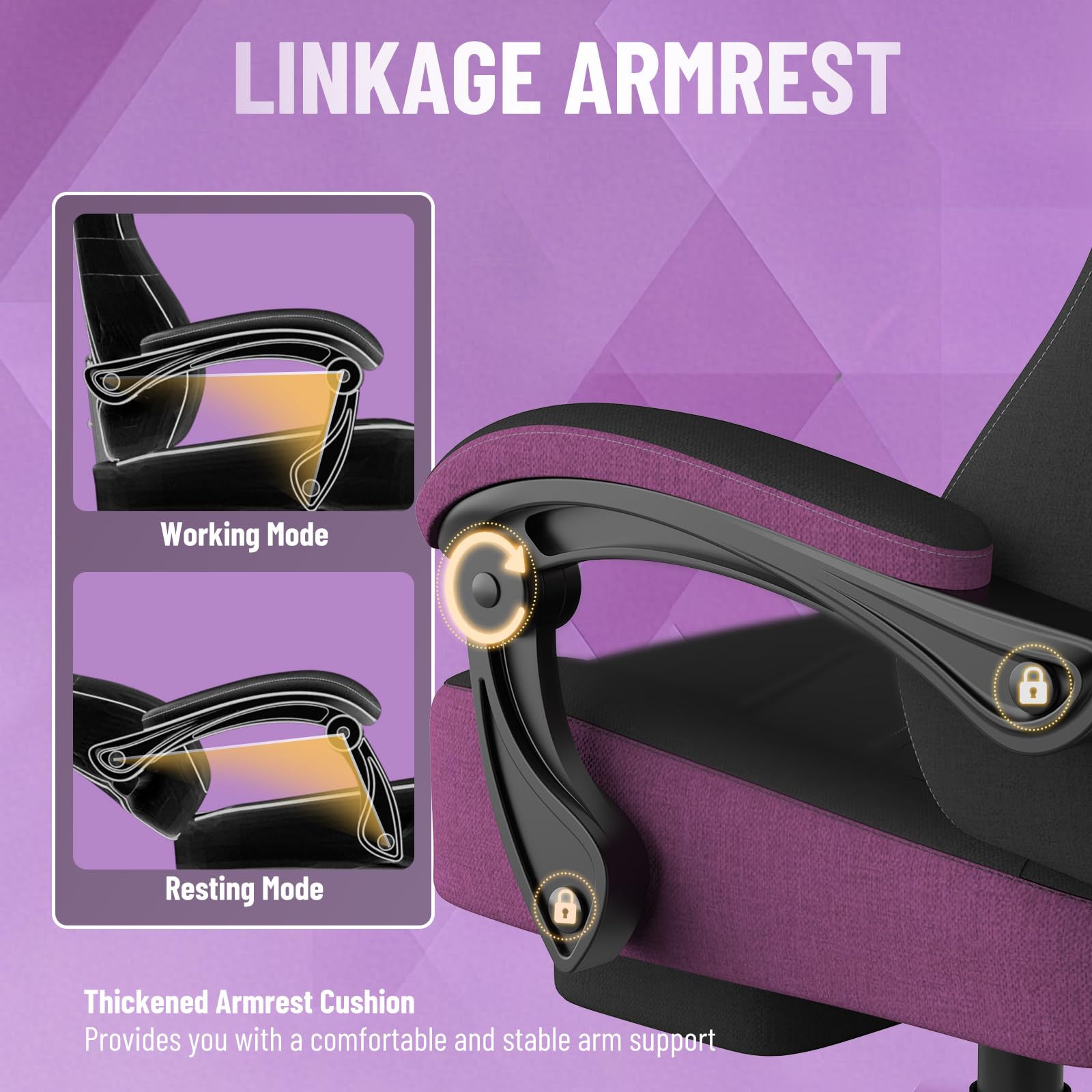 Ferghana Sedia da Gaming Ergonomica,Sedia Gaming in Tessuto Tecnologico,Sedia da Ufficio con Massaggio,Cuscino Primaverile,Poggiatesta,Braccioli, Ampio Sedile Piatto,Poltrona Ufficio,Nero-Viola