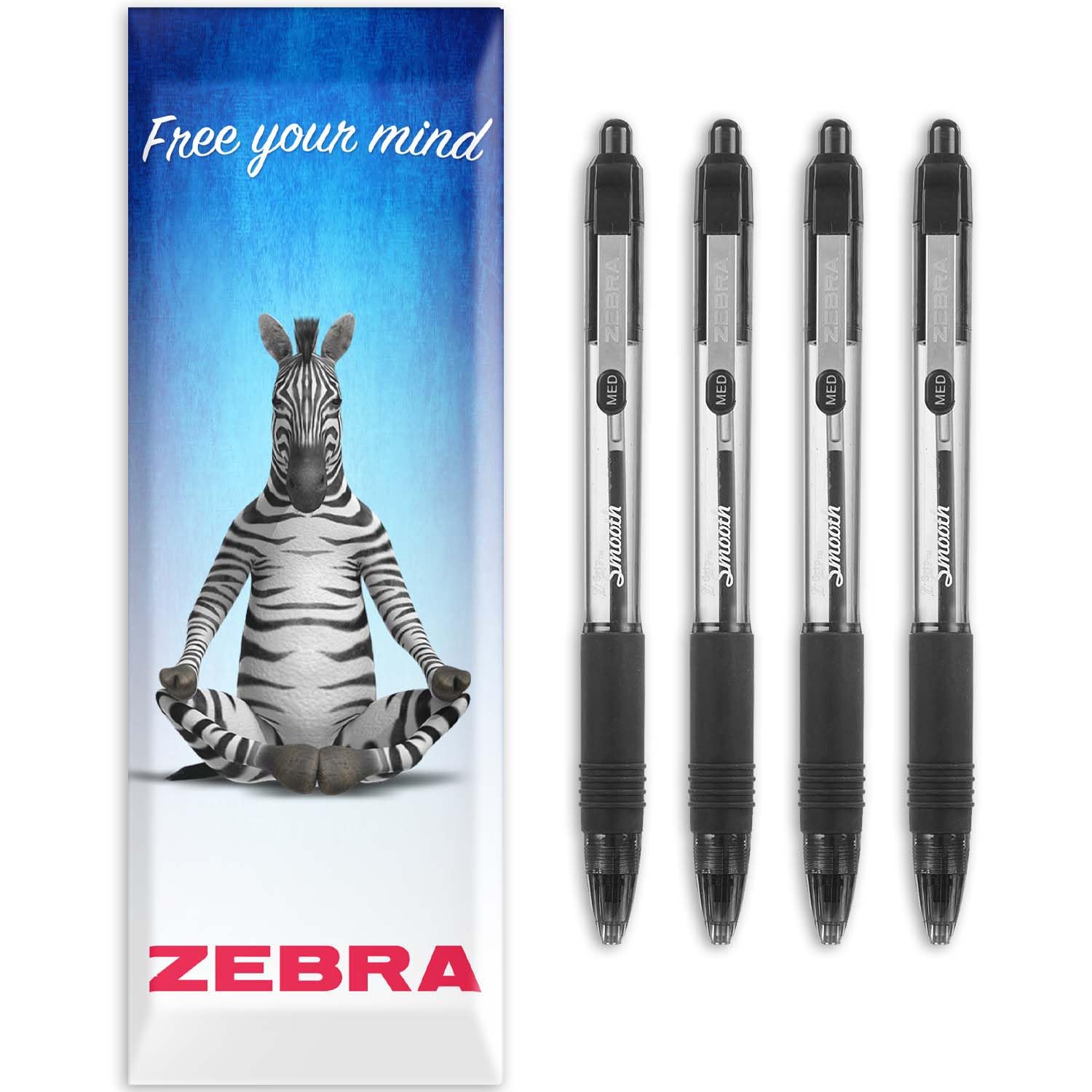 Zebra Z-Grip Smooth Ink Retractable Ballpoint Pen - 1.0mm Nib - Pack of 4 Pens - In Envelope Gift Packaging (Black) — image 1