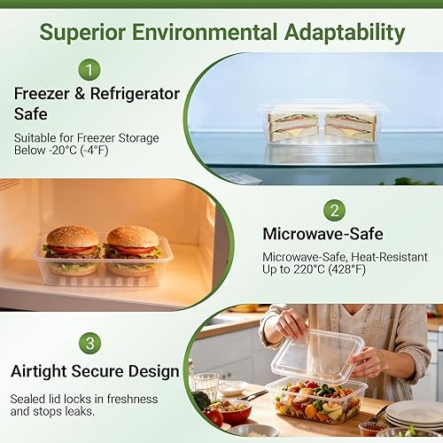 Miniatura 3 de Contenedor desechable de 49 onzas para preparación de comidas, grande para alimentos, 50 unidades de contenedores de plástico con tapas para