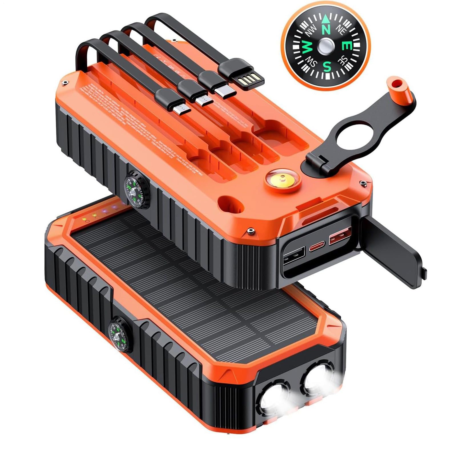 Power Bank Solare 20000mAh Modalità con Torcia | Power Bank Solare con Manovella Per Campeggio, Escursioni, Viaggi, Gite in Auto, Pesca, Backpacking, Festival Musicali