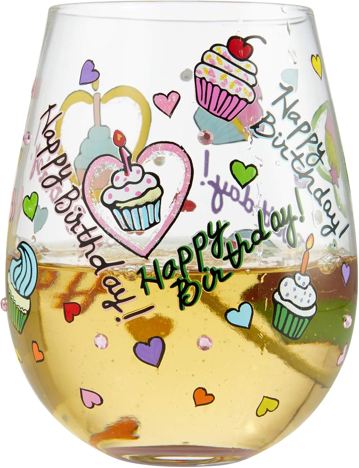 Enesco 6006946 Designs by Lolita Birthday Cupcakes Hand-Painted Artisan Stemless Wine Glass, 20 Ounce, Multicolor - Image 2