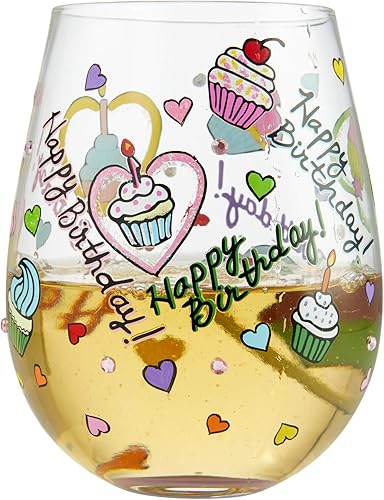 Miniatura 2 de Enesco 6006946 Designs by Lolita Birthday Cupcakes - Copa de vino artesanal sin tallo, pintada a mano, 20 onzas, multicolor
