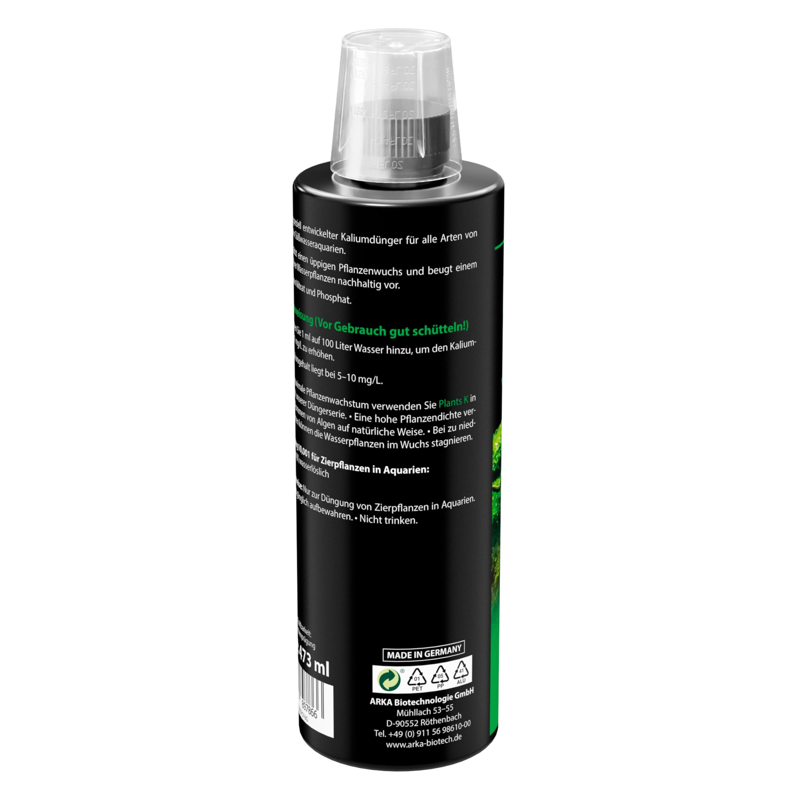 Kalium Aquarium Dnger 473 ml  nitrat- und phosphatfreier Makrodnger fr  Wasserpflanzen  fr krftigen Wuchs, Aquascaping & stabile Nhrstoffwerte   ARKA Plants K : Amazon.de: Haustier