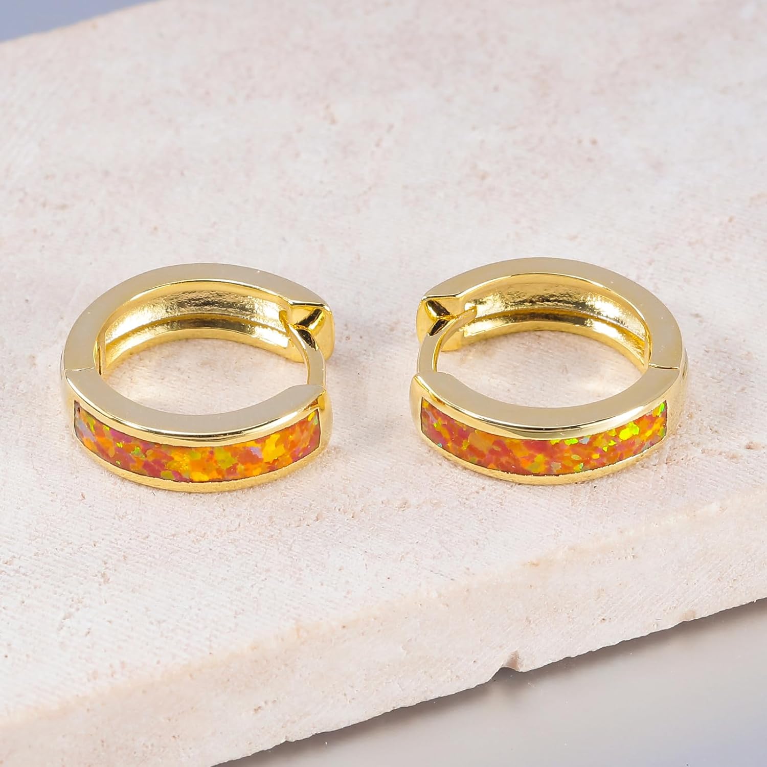 CiNily Huggie Earrings Opal Hinged Hoop Earrings Gold Plated Hypoallergenic Small Hoop Earrings for Women Teen Girls Men Sensitive Ears - Image 6