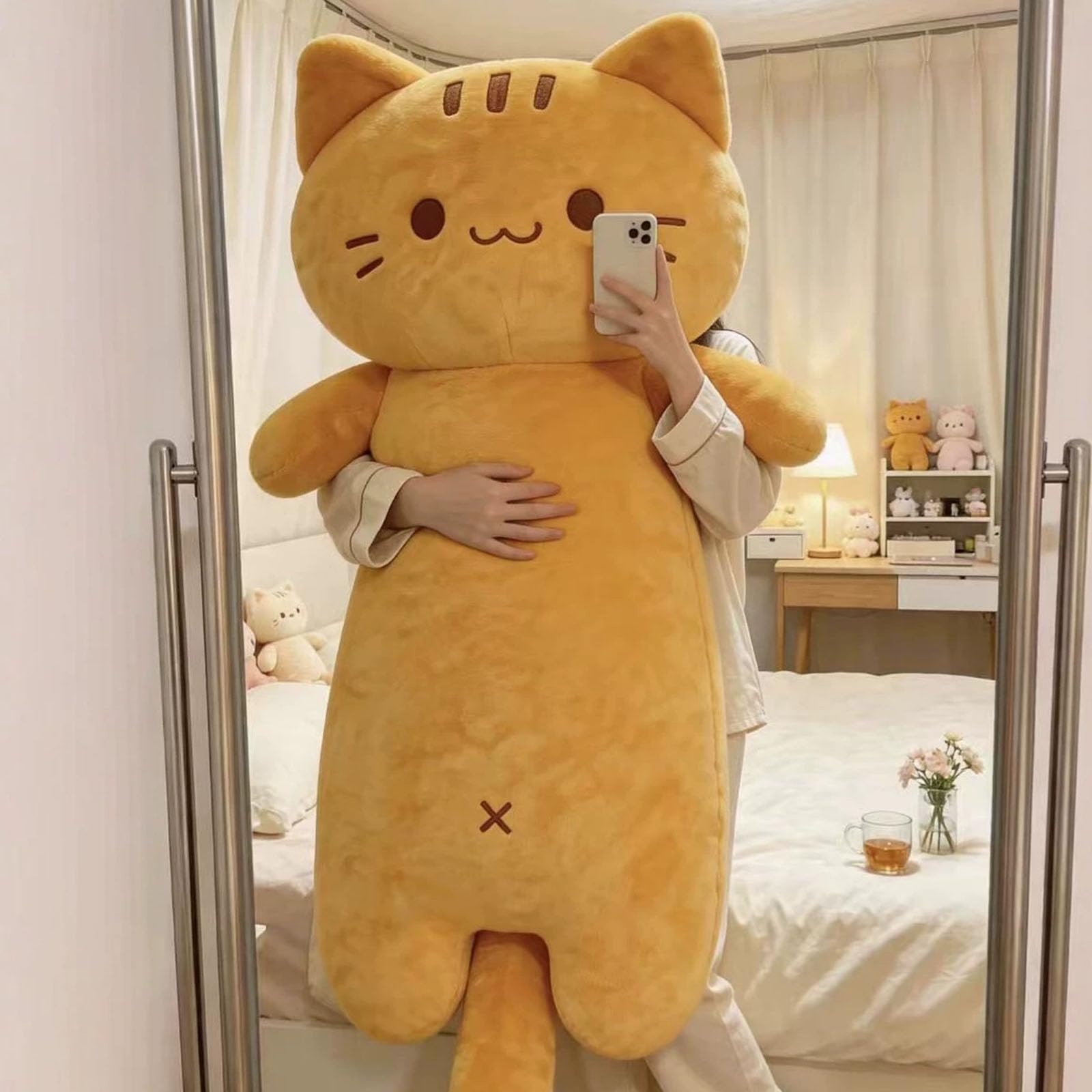 champracer Langes Katzen Plüschkissen, großes Kätzchen Körperkissen aus weichem Plüsch, zum Kuscheln und Entspannen, Geschenk für Kinder & Erwachsene zu Geburtstag und Weihnachten (90cm)