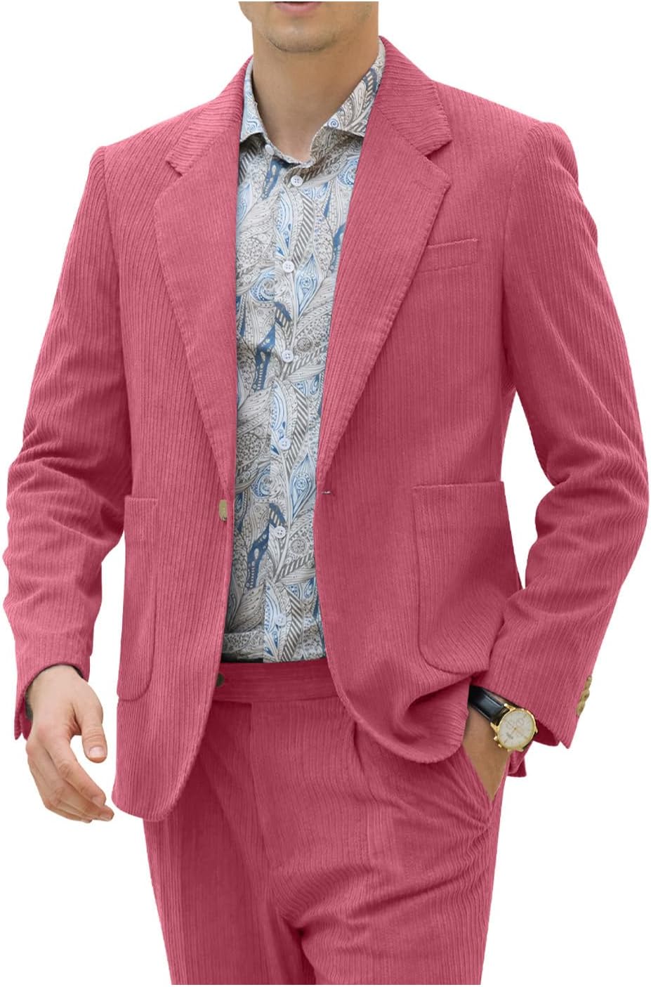 Men's Suits Corduroy 2 Piece Slim Fit One Botton Tuxedo Wedding Suit for Men Formal Blazer Suit for Prom Party