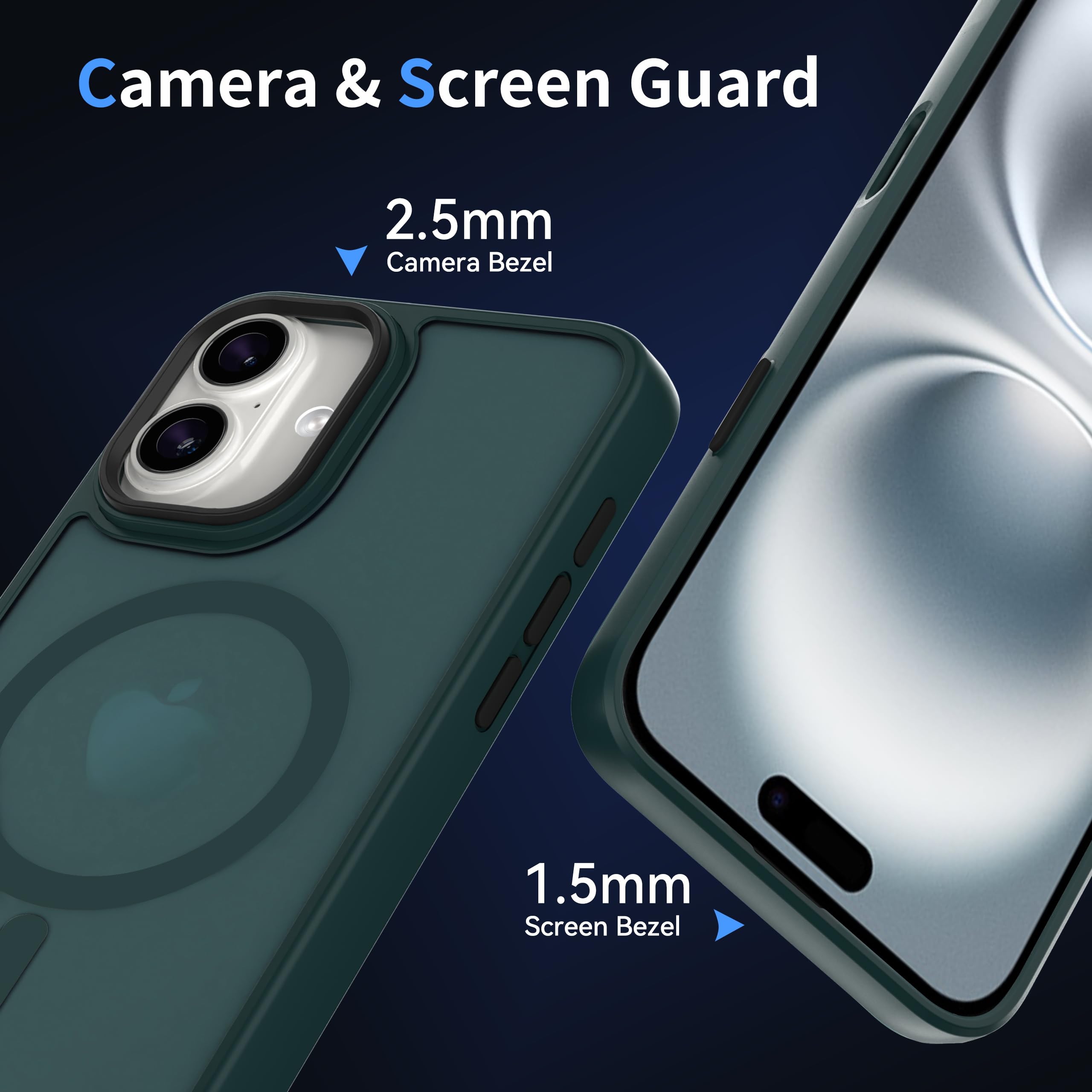AOMYKE Cover Magnetica per iPhone 16, Custodia iPhone 16 Compatibile con MagSafe, Traslucida Opaca Posteriore Sottile PC+TPU Bumper Antiurto Case - Verde