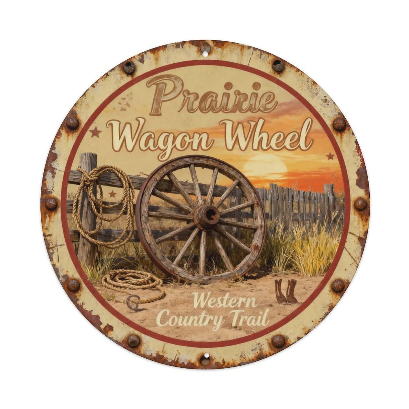 Prairie Wagon Wheel Metal Tin Sign Plaque