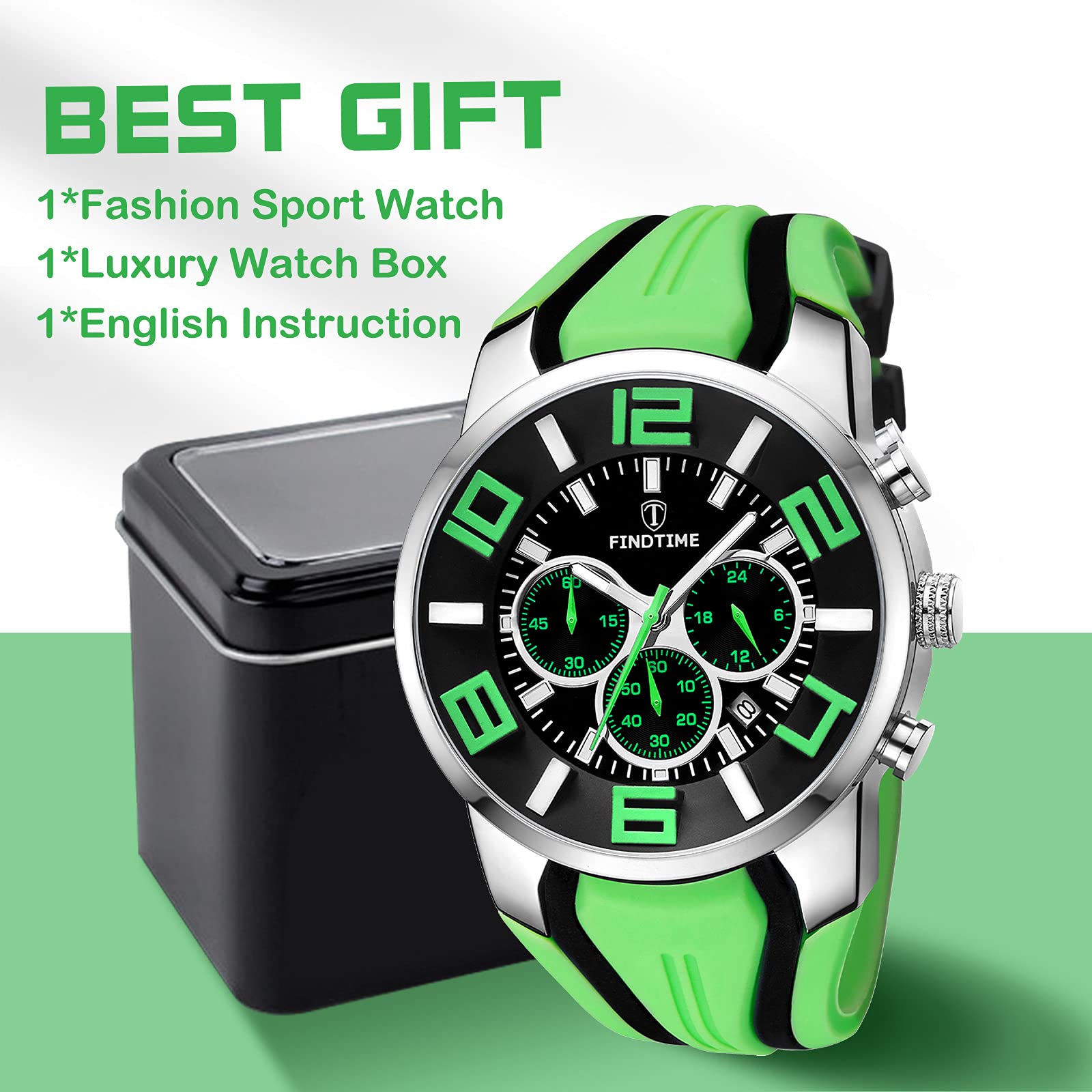 Reloj deportivo para hombre, color verde, rojo, negro, azul, naranja, diseño colorido, elegante y elegante para correr y entrenamiento, Exteriores, Verde 7