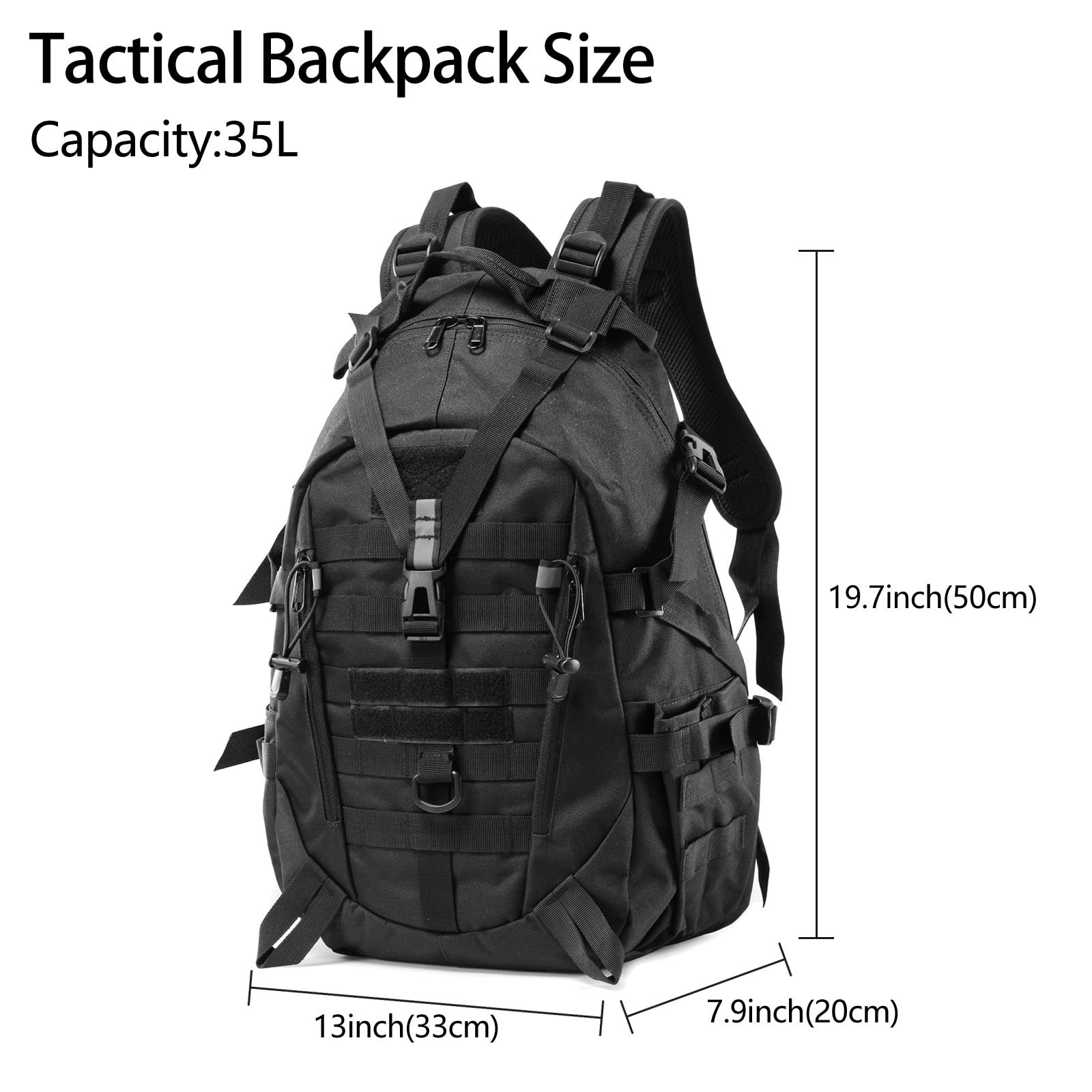 Long Keeper Plecak taktyczny 35 l - wojskowy plecak wojskowy wodoodporny, turystyka kemping jazda na rowerze plecak podróżny plecak outdoorowy Molle plecak dla mężczyzn kobiet