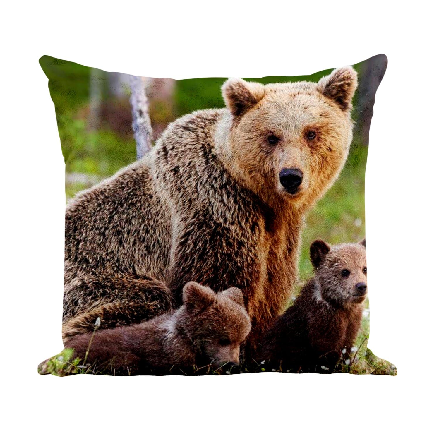 Coussin motif ours toucher cuir blanc facile à nettoyer pour salon
