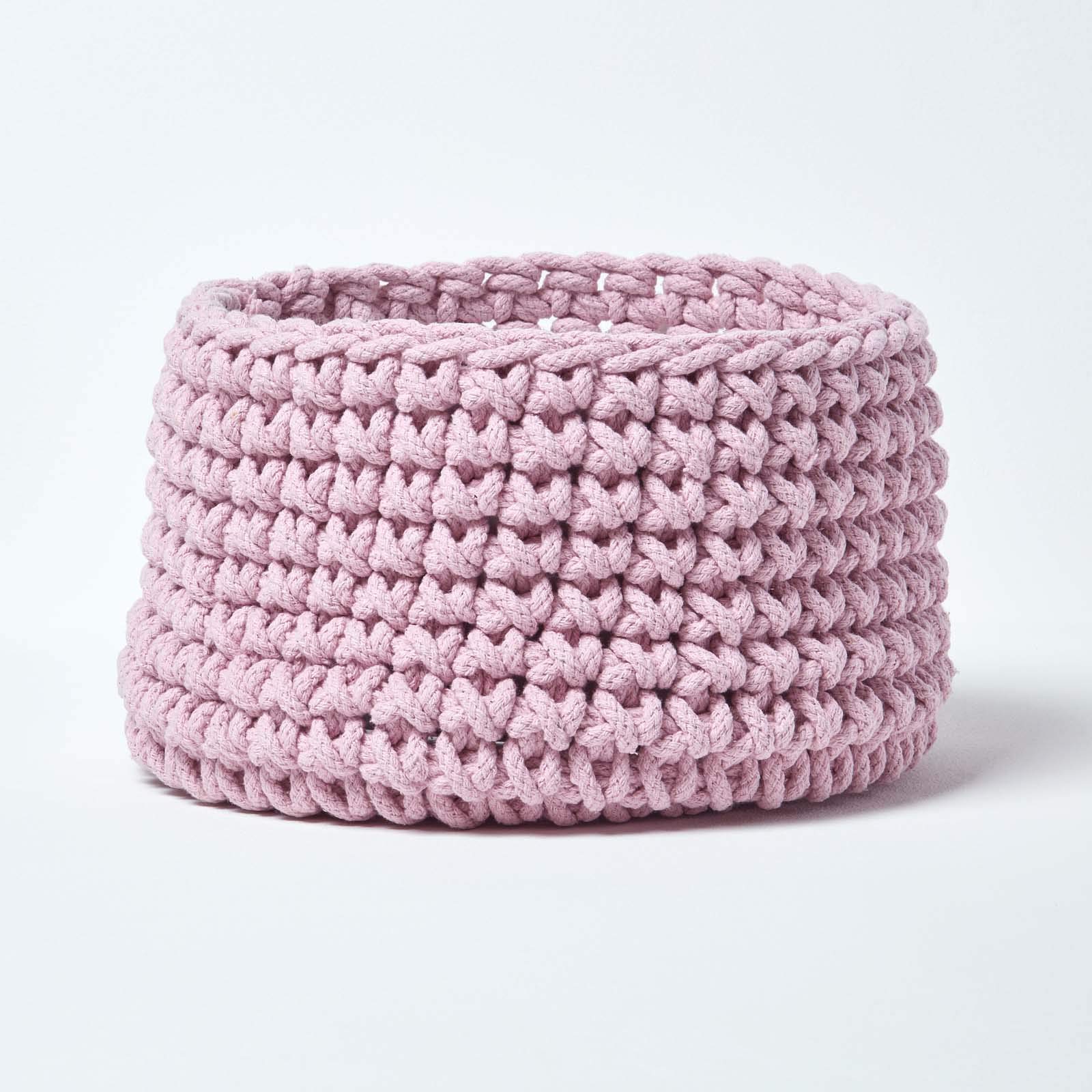 HOMESCAPES Petit Panier de rangement rond tressé en tricot Rose pastel 100% coton - 37 x 21 cm