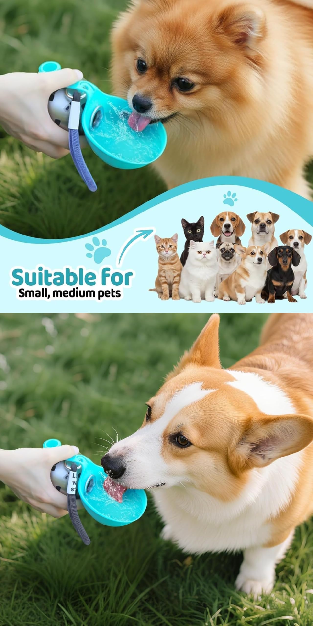 Borraccia Cane, Bottiglia Portatile (285 Ml), Per Cani E Gatti, Distributore D'Acqua Anti-Goccia Con Ciotola Pieghevole In Silicone, Ideale Per Passeggiate Ed Escursioni All'Aperto (blu e rosa(2PCS))
