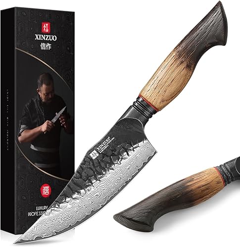 Miniatura 23 de XINZUO Cuchillo Santoku de Damasco Afilado de 7.6 Pulgadas, Cuchillo Profesional de Cocina para Carne de Acero Damasco de 67 Capas para Hogar y