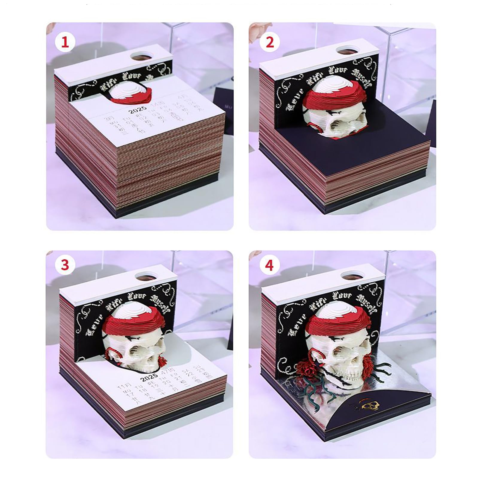 3D Tischkalender 3D Memo Block Abreißkalender Halloween Schädel