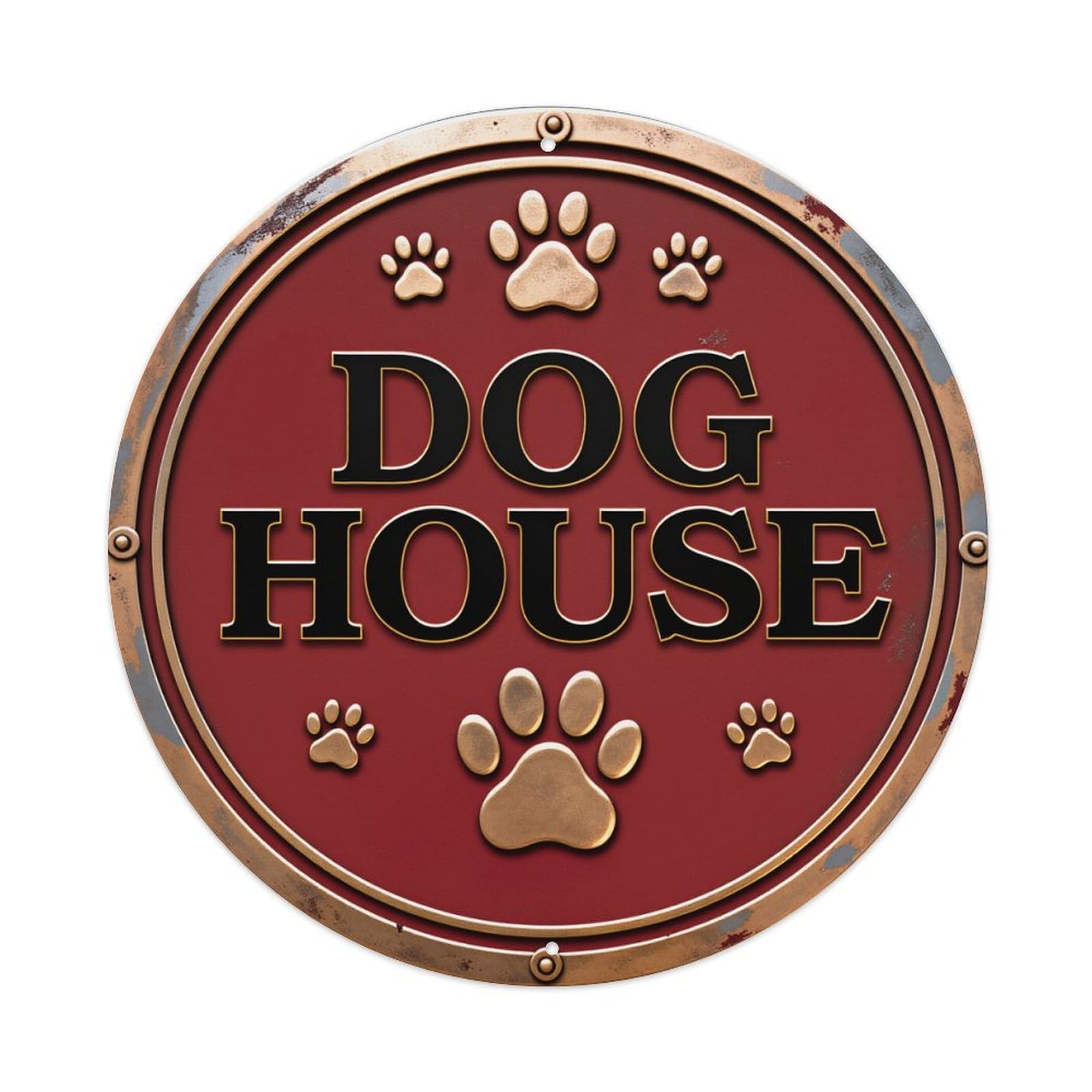 Dog House Paw Prints Sign Round Tin Sign Vintage Style Metal Sign Home Bar Garden Wall Plaque Decor Metal Poster 8x8 Inch