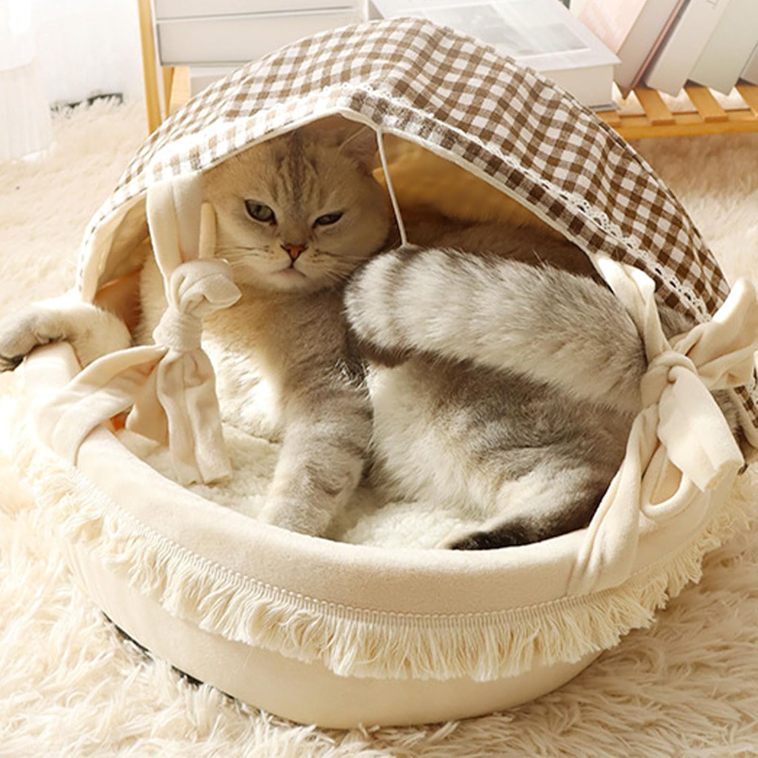 review Cozy Cradle Cat Nest Large Space Semi-Enclosed Dog House Cat Washable Cat House Four Seasons Pet Nest,L(18x23x16)