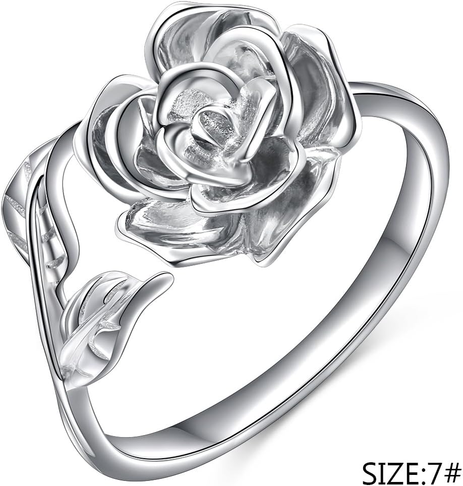 Alphm Valentines Day Rose Gifts S925 Sterling Silver Rose Flower Ring Adjustable Wrap Open Jewelry for Women Friend Mom Bride Girlfriend Sisters Teen - Image 4