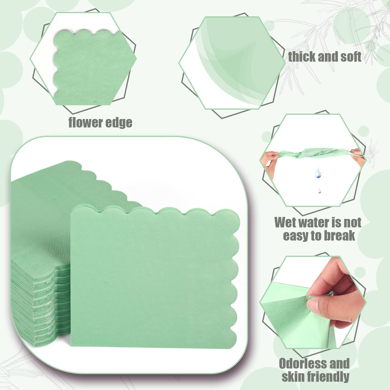 100 Pezzi Tovaglioli Verde Salvia, 12,5x12,5cm Piegato Smerlati Tovaglioli da Cocktail Verde Salvia Usa e Getta Tovaglioli Salvia per Feste per Matrimoni Feste di Compleanno Cene Forniture