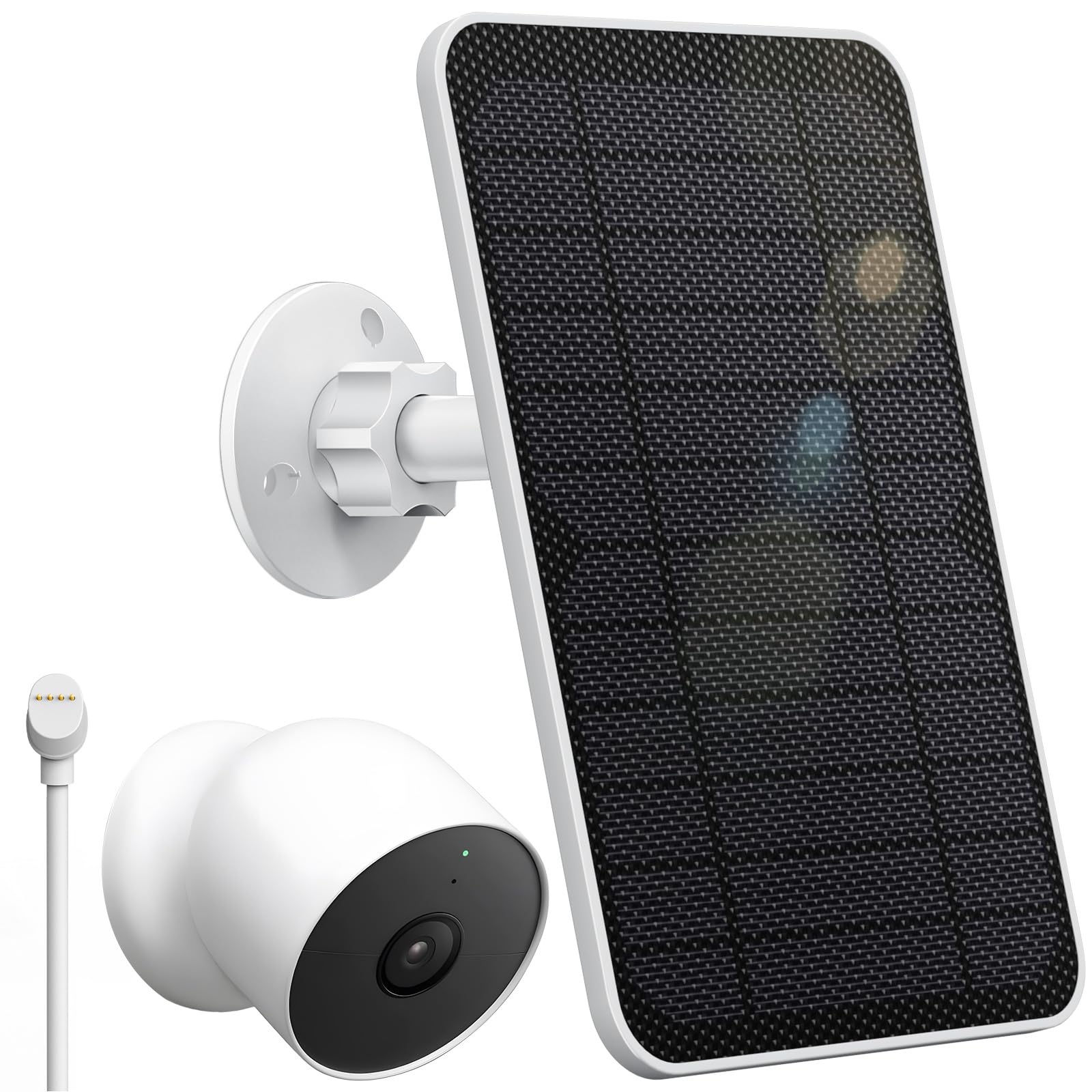 Solar Panel For Google Nest Cam Outdoor Indoor,4W Solar Power For Google Nest Camera Wireless Ip65 Waterproof,9.84ft Charging Cable Built-In 2000mah Rechargeable Battery For Google Nest Camera (White)