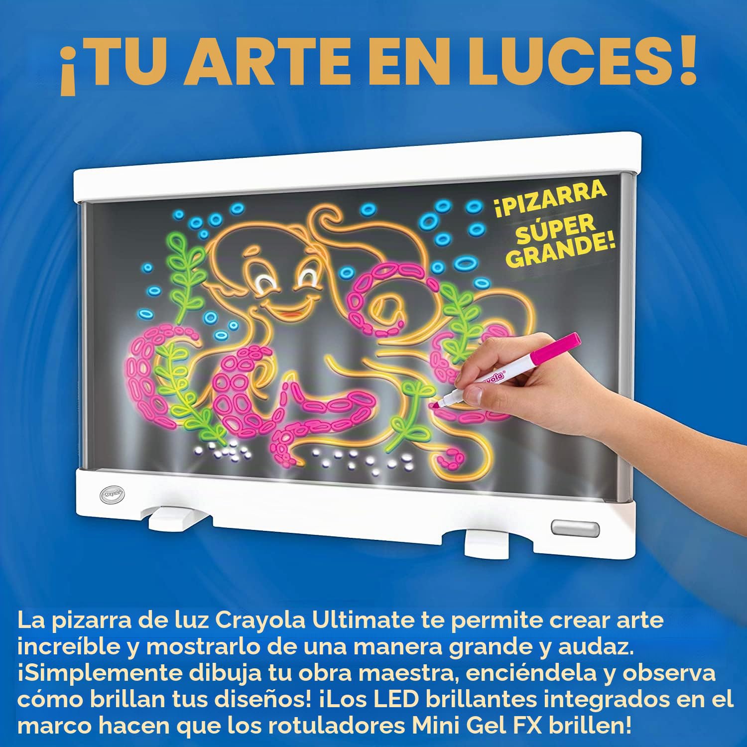 CRAYOLA - Pizarra Luminosa LED Deluxe de Superficie Amplia, Pizarra Borrable para Colorear, Juguete Creativo para Niños de 6 a 10 Años, 25-7246
